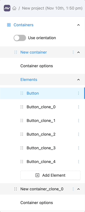 Elements are now grouped into a collapsible list.