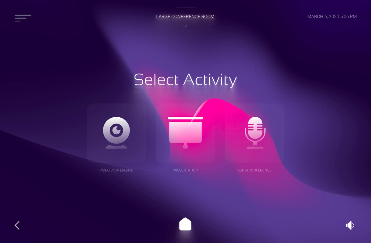Violet Huddle HTML5 GUI for Crestron created in Avgator Studio