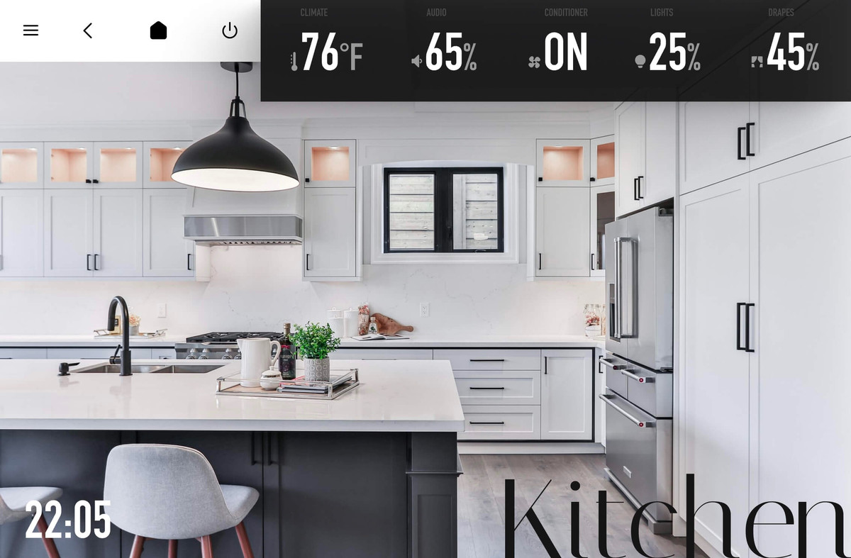 Bright Modern Nest HTML5 GUI for Crestron created in Avgator Studio