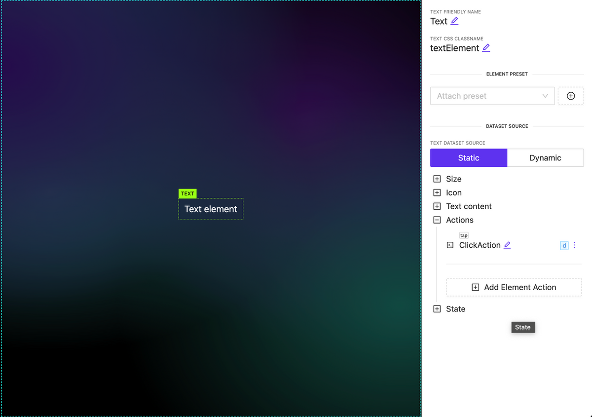 Ability to attach actions to Text, Image and Subpage elements