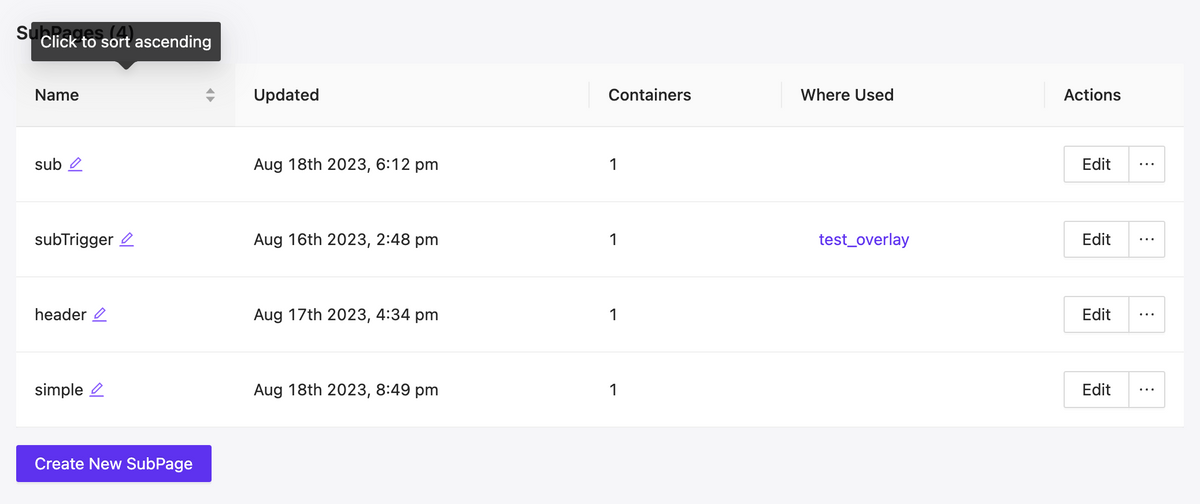 Pages & Subpages sorting
