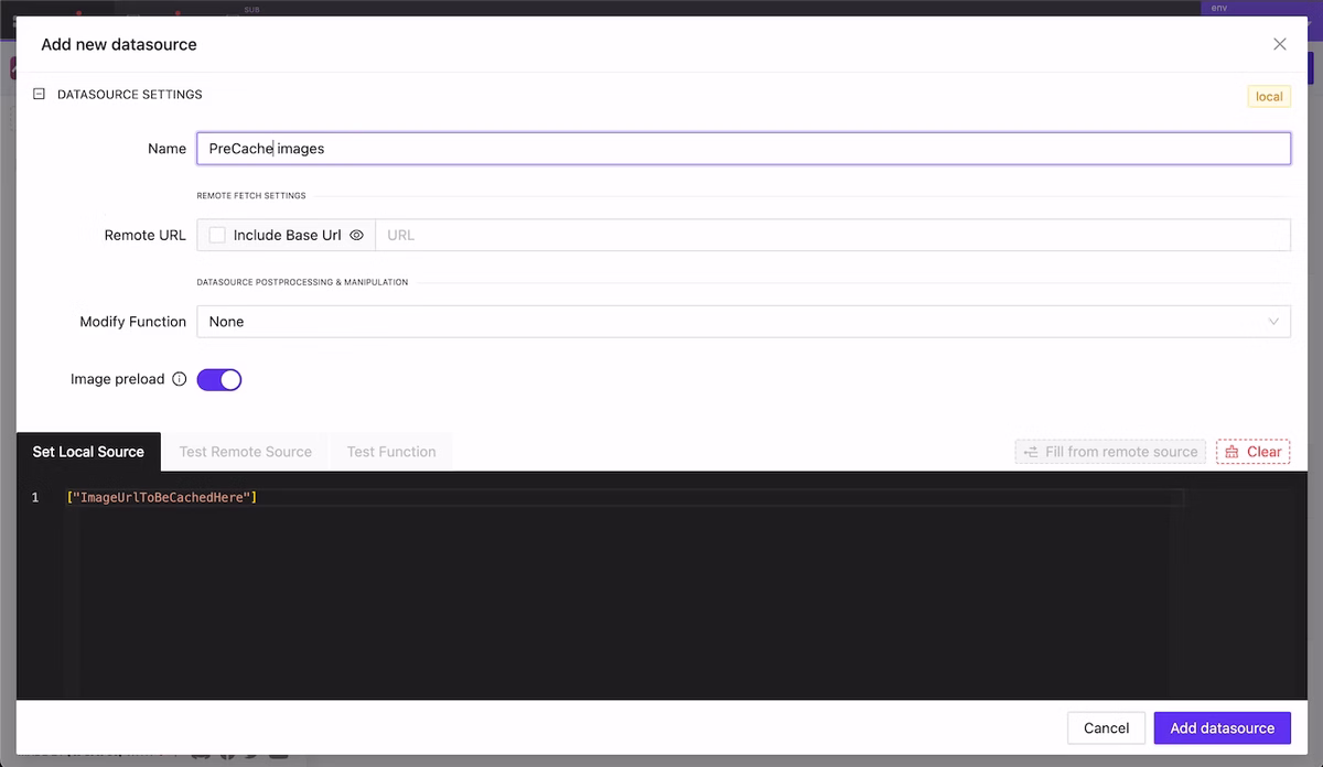 Add datasource with urls array should be precached